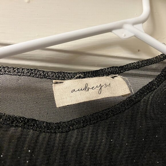 Sparkly Black Mesh Audrey 3+1 Long Sleeve Top - Picture 2 of 2
